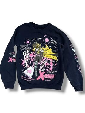 Marvel X-Men Gambit Doodle Icons Women's Navy Blue Crewneck Sweatshirt Size XS
